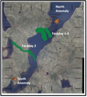 Locations for the anomalies relative to the Kelvin and Faraday kimberlites (CNW Group/Mountain Province Diamonds Inc.)