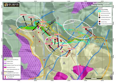 Figure 2 Geological Map San Marcial Area – Step-Out Drilling Targets (CNW Group/GR Silver Mining Ltd.)