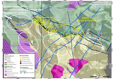 Figure 1 – Location of the NW Extension Zone and New Surface Exploration (CNW Group/GR Silver Mining Ltd.)