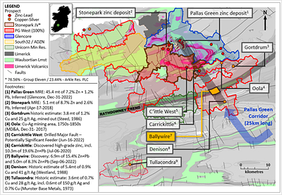Exhibit 6. Location of Ballywire Zinc Discovery, PG West (100% interest) Project, Ireland (CNW Group/Group Eleven Resources Corp.)
