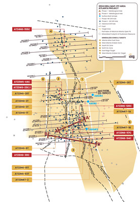 Figure 2. Location of Atlanta Bulk Samples and Large Diameter Met Core drill holes (CNW Group/Nevada King Gold Corp.)