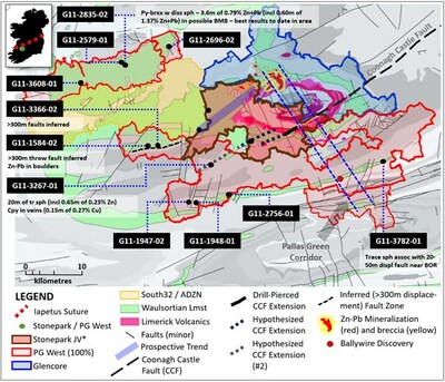Exhibit 3. Drill Hole Map of the PG West (100%) Zinc Project, Ireland (CNW Group/Group Eleven Resources Corp.)