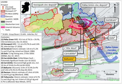 Exhibit 3. Location of Ballywire Zinc Prospect, PG West (100% interest) Project, Ireland (CNW Group/Group Eleven Resources Corp.)