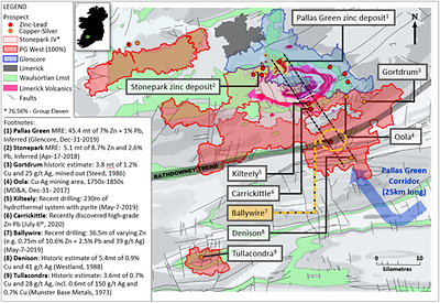 Exhibit 1. Location of Ballywire Zinc Prospect, PG West (100% interest) Project, Ireland (CNW Group/Group Eleven Resources Corp.)