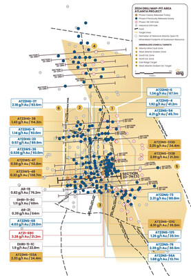 Figure 1. Location map for holes reported in this news release along updated drill Section 23-7N(3) relative to the perimeter of the historical Atlanta Pit and footprint of the Gustavson 2020 NI 43-101 resource. Shallow drillholes on the mine dumps have been removed from the plot for clarity. (CNW Group/Nevada King Gold Corp.)