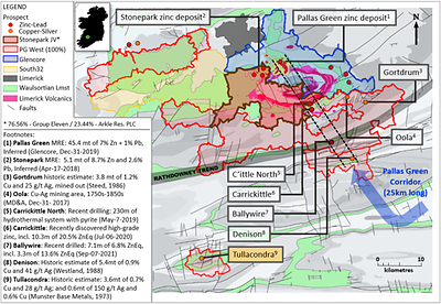 Exhibit 1. Location of Tullacondra Prospect, Near the PG West Project (100%-interest), Ireland (CNW Group/Group Eleven Resources Corp.)