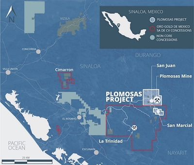 Figure 1: GR Silver Mining Plomosas Project mining concessions, Sinaloa, Mexico. (CNW Group/GR Silver Mining Ltd.)