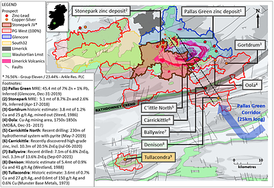 Exhibit 1. Location of Tullacondra (100% interest) Prospect, Near Stonepark and PG West Projects (CNW Group/Group Eleven Resources Corp.)
