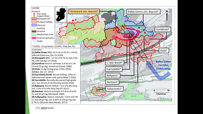 Exhibit 1. Location of Stonepark (76.56% interest) and PG West (100% interest) Projects, Ireland (CNW Group/Group Eleven Resources Corp.)