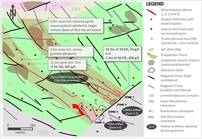 Exhibit 2. Plan Map of the 1km NW Extension at Carrickittle Prospect, PG West Project, Ireland (CNW Group/Group Eleven Resources Corp.)