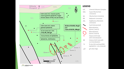 Exhibit 1. ‘Before’ Geological Map of Carrickittle Zinc Prospect, PG West, Ireland (CNW Group/Group Eleven Resources Corp.)