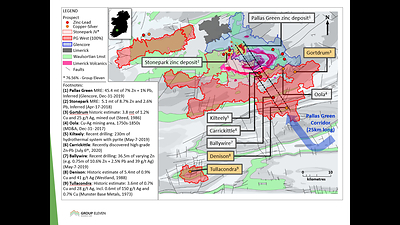 Exhibit 6. Regional Map of Limerick Region, Showing Copper-Silver Prospects, PG West Project (CNW Group/Group Eleven Resources Corp.)