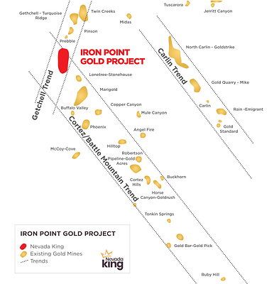 Figure 1. The Iron Point Gold Project located at the intersection of the prolific Getchell and Battle Mountain gold trends. (CNW Group/Nevada King Gold Corp.)