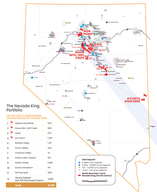 Figure 1: Location of Nevada King’s claim holdings along the Battle Mountain Trend. Recently staked claims are not shown on this map as their location has not yet been disclosed. (CNW Group/Nevada King Gold Corp.)