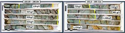 Figure 4:   SMS22-10 Select Mineralized Drill Core – Discovery Zone (Ag grades) - Drill Core from 193.95 m to 199.55 m (CNW Group/GR Silver Mining Ltd.)