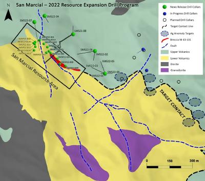 Figure 2: Location of 2022 Drill Holes and SE Extension Target Contact Zone (CNW Group/GR Silver Mining Ltd.)