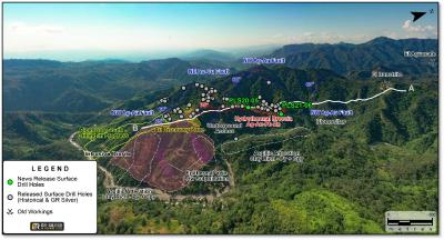Figure 1: Drone Image - Plomosas Mine Area, Surface Drill Collars and the New Drilling Area known as Plomosas South (CNW Group/GR Silver Mining Ltd.)