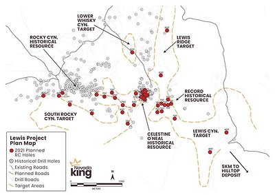 Figure 3. Location of proposed 2021 RC drill holes. (CNW Group/Nevada King Gold Corp.)