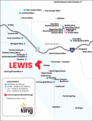 Figure 1. Location of Lewis Project within Battle Mountain Trend (CNW Group/Nevada King Gold Corp.)