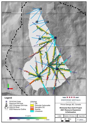 Figure 1. 2021 Wicheeda REE Deposit 2021 Drill Plan (CNW Group/Defense Metals Corp.)