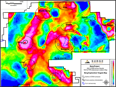 Figure 1. Berg Regional Exploration Targets Map. (CNW Group/Surge Copper Corp.)