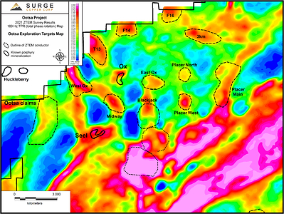 Figure 2. Ootsa Regional Exploration Targets Map. (CNW Group/Surge Copper Corp.)
