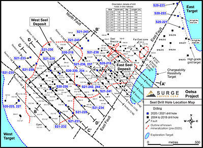 Figure 1. Plan map of drill hole locations for 2020-2021 Ootsa drill program. (CNW Group/Surge Copper Corp.)