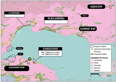 Figure 1. Map of combined assets in Eeyou Istchee James Bay (CNW Group/Sirios Resources Inc.)