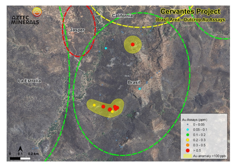 Figure 3: Brasil Target with mineralized >100 ppb Au sample
influence halos
