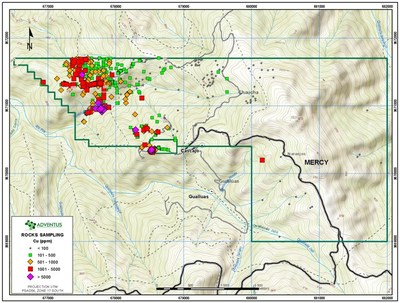 Figure 9: Rock Geochemistry Map (Copper) for Mercy Concession, Pijili Project (CNW Group/Adventus Mining Corporation)