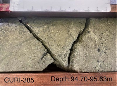 Adventus Mining Corporation (ADZN-tsxv) (ADVZF-otcqx) (AZC-Frankfurt):
Drill hole CURI-385 intersected 9.06 metres of 3.25% copper, 19.08 g/t gold, 30.56% zinc, 242.5 g/t silver, and 3.19% lead for 26.78% CuEq – including 3.48 metres of 2.37% copper, 35.13 g/t gold, 39.51% zinc, 470.7 g/t silver, and 7.50% lead for 41.22% CuEq (CNW Group/Adventus Mining Corporation)