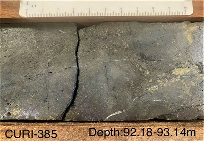 Adventus Mining Corporation (ADZN-tsxv) (ADVZF-otcqx) (AZC-Frankfurt):
Drill hole CURI-385 intersected 9.06 metres of 3.25% copper, 19.08 g/t gold, 30.56% zinc, 242.5 g/t silver, and 3.19% lead for 26.78% CuEq – including 3.48 metres of 2.37% copper, 35.13 g/t gold, 39.51% zinc, 470.7 g/t silver, and 7.50% lead for 41.22% CuEq (CNW Group/Adventus Mining Corporation)