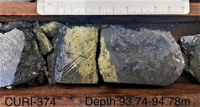 Adventus Mining Corporation (ADZN-tsxv) (ADVZF-otcqx) (AZC-Frankfurt)
Drill hole (CURI-374) - 3.38% copper, 24.25 g/t gold, 34.44% zinc, 641.2 g/t silver, and 4.79% lead for 35.35% CuEq 

(see June 1, 2021 news release) (CNW Group/Adventus Mining Corporation)