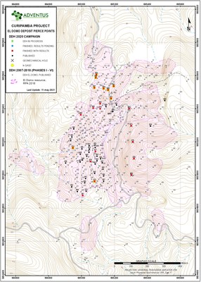 Figure 1: Drill Collar Location Map for Drill Holes at El Domo (CNW Group/Adventus Mining Corporation)