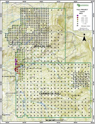 Figure 7: Surficial Soil Sample Map (MPIx ratio) (CNW Group/Adventus Mining Corporation)