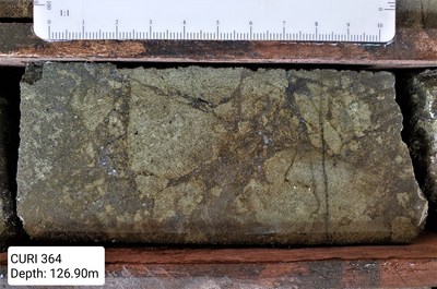 ADZN (tsxv) - Drill Hole CURI-364 at 126.90 metres (5.90 metres of 14.29% copper, 2.11 g/t gold, 1.95% zinc, 34.3 g/t silver, and 0.16% lead for 16.54% CuEq) (CNW Group/Adventus Mining Corporation)