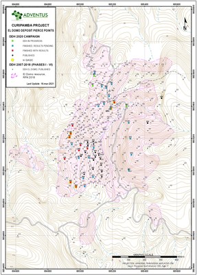 El Domo - Plan Map Drill Collar Locations as at March 16, 2021 (see News Release) (CNW Group/Adventus Mining Corporation)