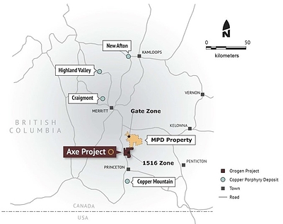 Figure 1: Location of the Axe Project (CNW Group/Orogen Royalties Inc.)