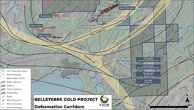 Figure 3: Plan View Map of Belleterre Major deformation zones (CNW Group/Vior Inc.)
