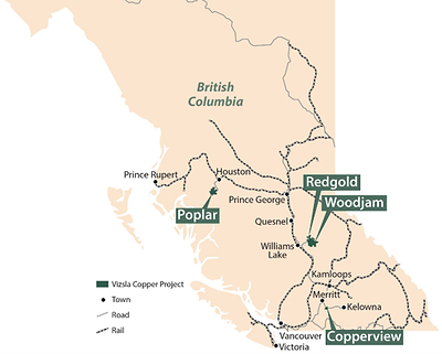Figure 1. Vizsla Copper Projects located in British Columbia (CNW Group/Vizsla Copper Corp.)