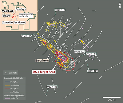 Figure 3 – Deerhorn Deposit Target Area (Grade Shells at 810masl) (CNW Group/Vizsla Copper Corp.)