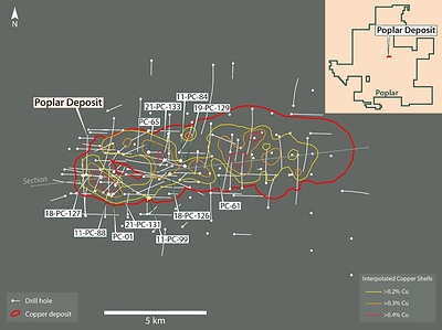 Figure 3 – Poplar Deposit Level Plan (700masl) (Drill hole traces projected in their entirety) (CNW Group/Vizsla Copper Corp.)