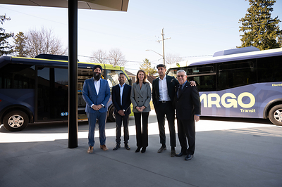 From left: Ontario Transportation Minister Prabmeet Sarkaria; Argo CEO Praveen Arichandran; Minister Caroline Mulroney, MPP York-Simcoe; Argo CBO Qamar Qureshi; Mayor of Bradford West Gwillimbury, James Leduc. (CNW Group/ARGO CORPORATION)