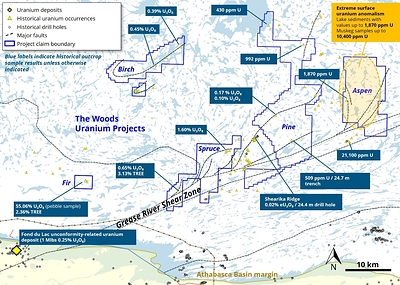 Figure 2: The Woods Uranium Projects – Significant Uranium Endowment (CNW Group/Fortune Bay Corp.)