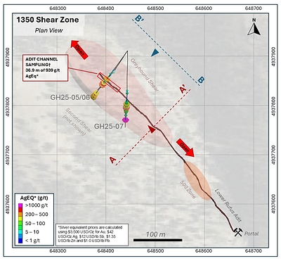 Figure 2: Plan View Map of 1350 Zone (CNW Group/Metallis Resources Inc.)