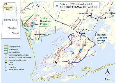 Figure 1: Location of the Murmac and Strike Uranium Projects. (CNW Group/Fortune Bay Corp.)