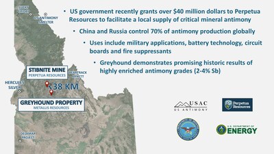 Map of Greyhound relative to Perpetua (CNW Group/Metallis Resources Inc.)