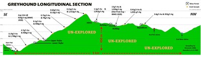 A long section along the shear zone demonstrating the consistent surface mineralization (CNW Group/Metallis Resources Inc.)