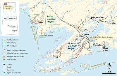 Figure 1: Location of Fortune Bay’s Murmac, Strike and Goldfields Projects. (CNW Group/Fortune Bay Corp.)
