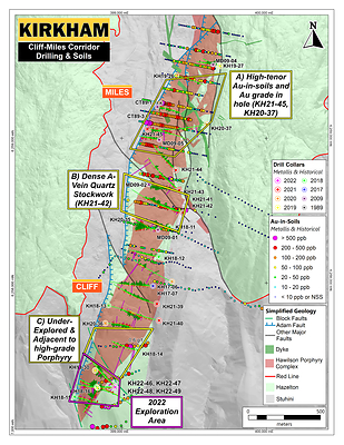 Figure 3 – Plan Map of Cliff-Miles Corridor Drilling & Soils (CNW Group/Metallis Resources Inc.)